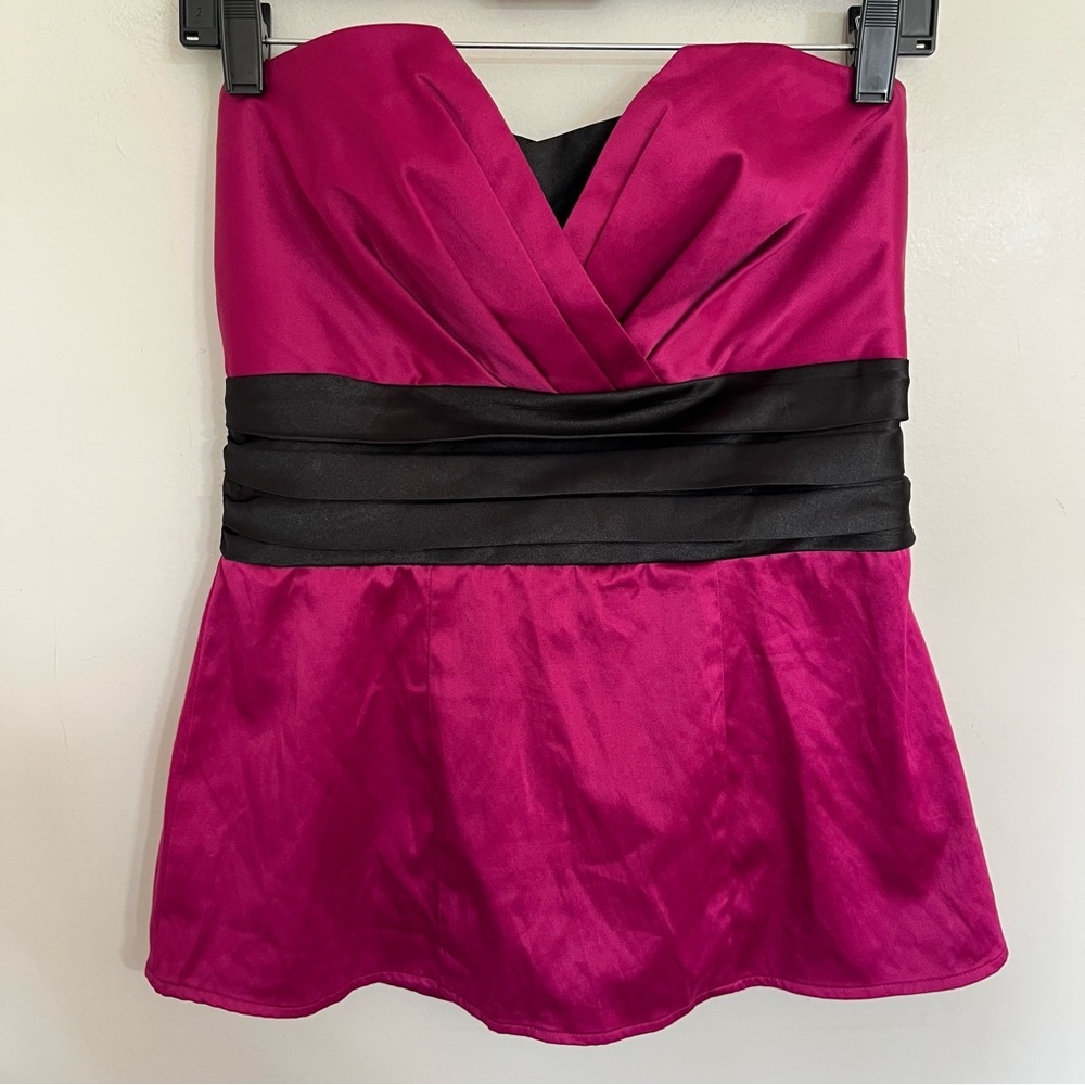 Studio Y Magenta Pink Black Satin Strapless Peplum Top Y2K‎ Sweetheart Size M